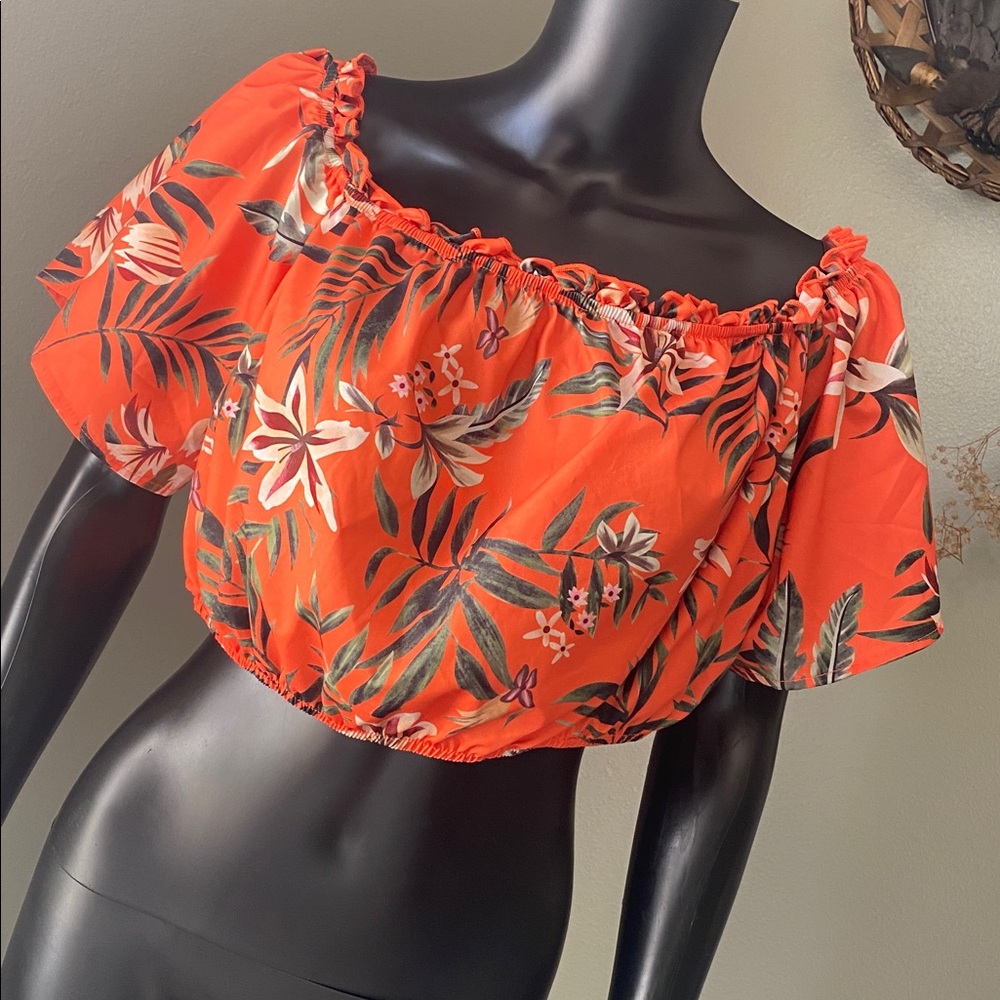 SHEIN Orange Floral Off-Shoulder Blouse